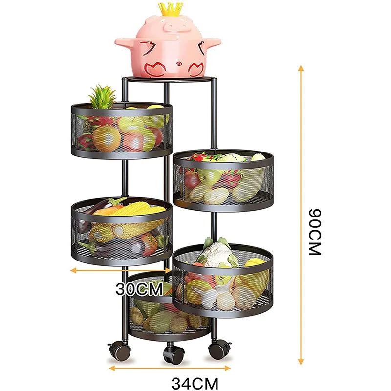 Round Rotating Vegetable Storage Basket Movable Household Storage Rack for Kitchen Living Room Toilet