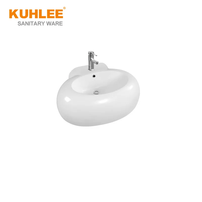 Bathroom Sanitary Ware Suite Wall Hung Hand Wash Basin Ceramic Oval Egg Sinks