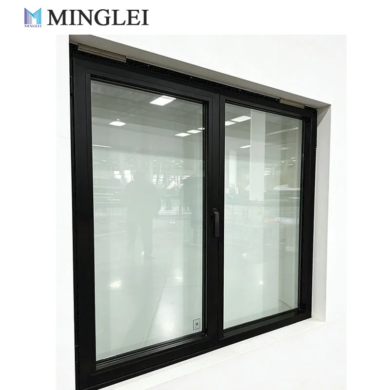 Yüksek Kaliteli Siyah Dar Alüminyum Pencere, Isı Yalıtımlı İnce Fransız Pencereleri, Çift Camlı Eğilebilir ve Döndürülebilir Pencereler
