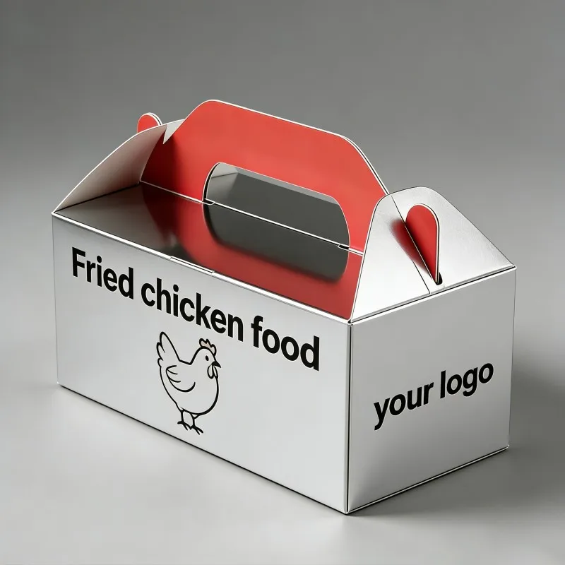 Factory Price Recyclable Food Grade Disposable Paper Box Fried Chicken Fries Hamburger Fast Food Packaging Box with Handle