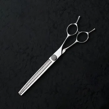 7.0 Inch Silver Beautician Fish Bone Scissors Customizable Pet Beauty Diamond Adjustable Screw