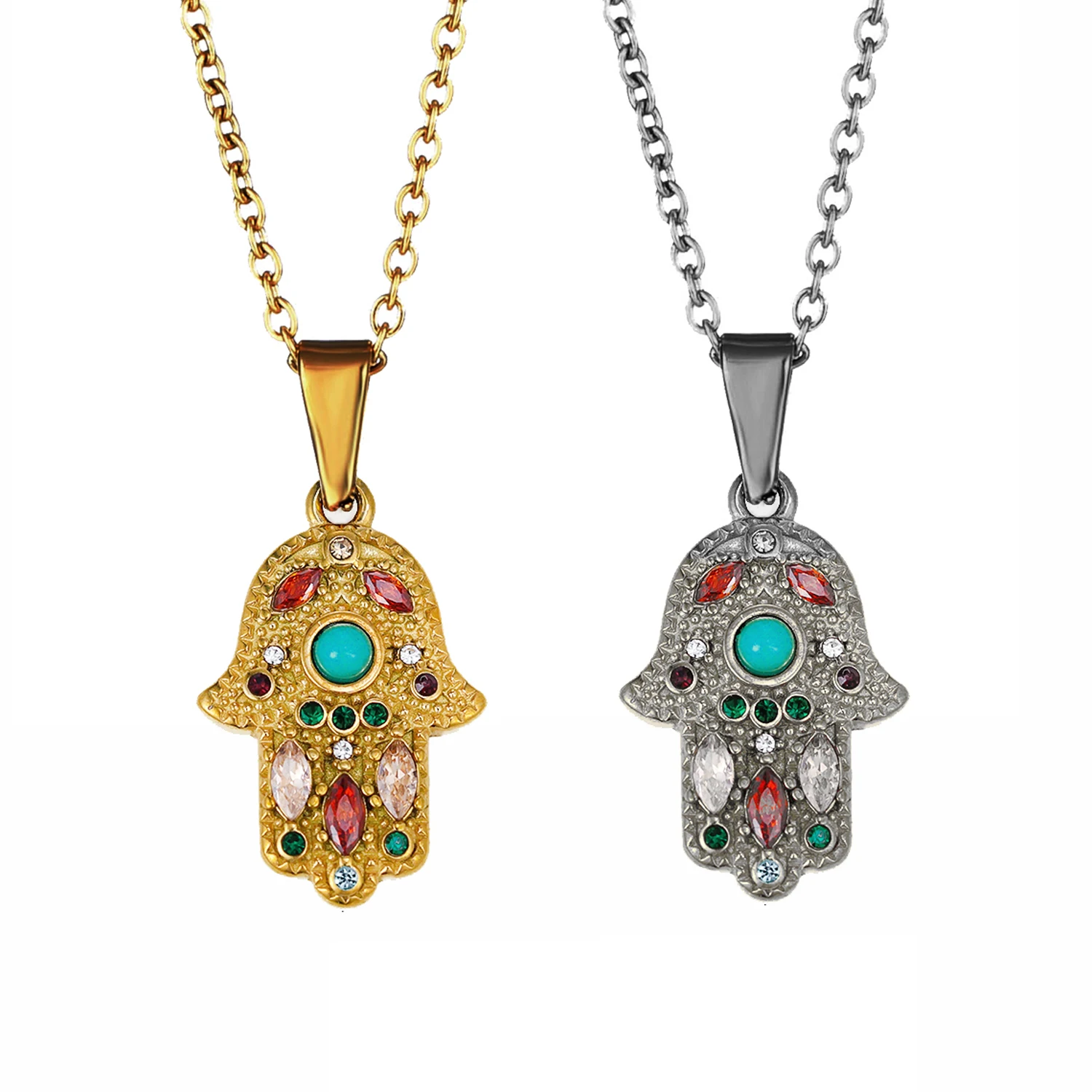 Colar de mão turco hamsa azul mau olho amuleto pingente colar banhado a  ouro 18k atacado, image size:1500x1500