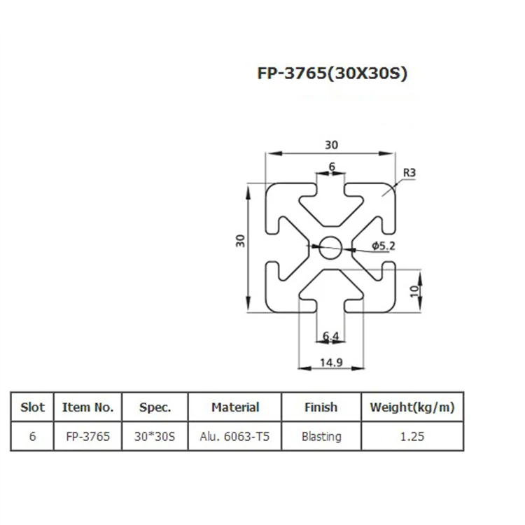 Coated hardware products slot 6 extrusion aluminium profile detail