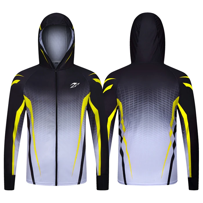Fashion Custom Print Sublimated Hooded Fishing Shirts Polyester Quick Dry Fabric Uv Protection Long Sleeve Men's Fishing Shirt