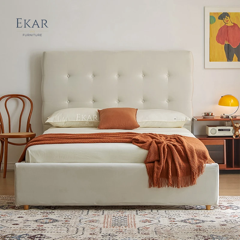 product new design ekar nappa leather and half leather waffle pattern bedroom bed-63