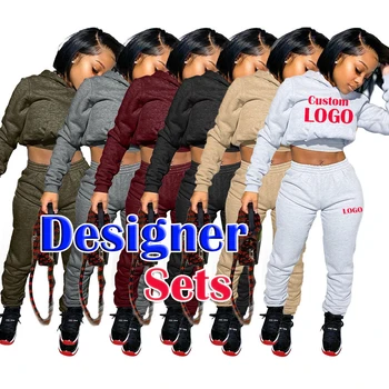 Custom logo womens clothing two piece pants set Long sleeve hoodie with jogger woman plus size women's sets