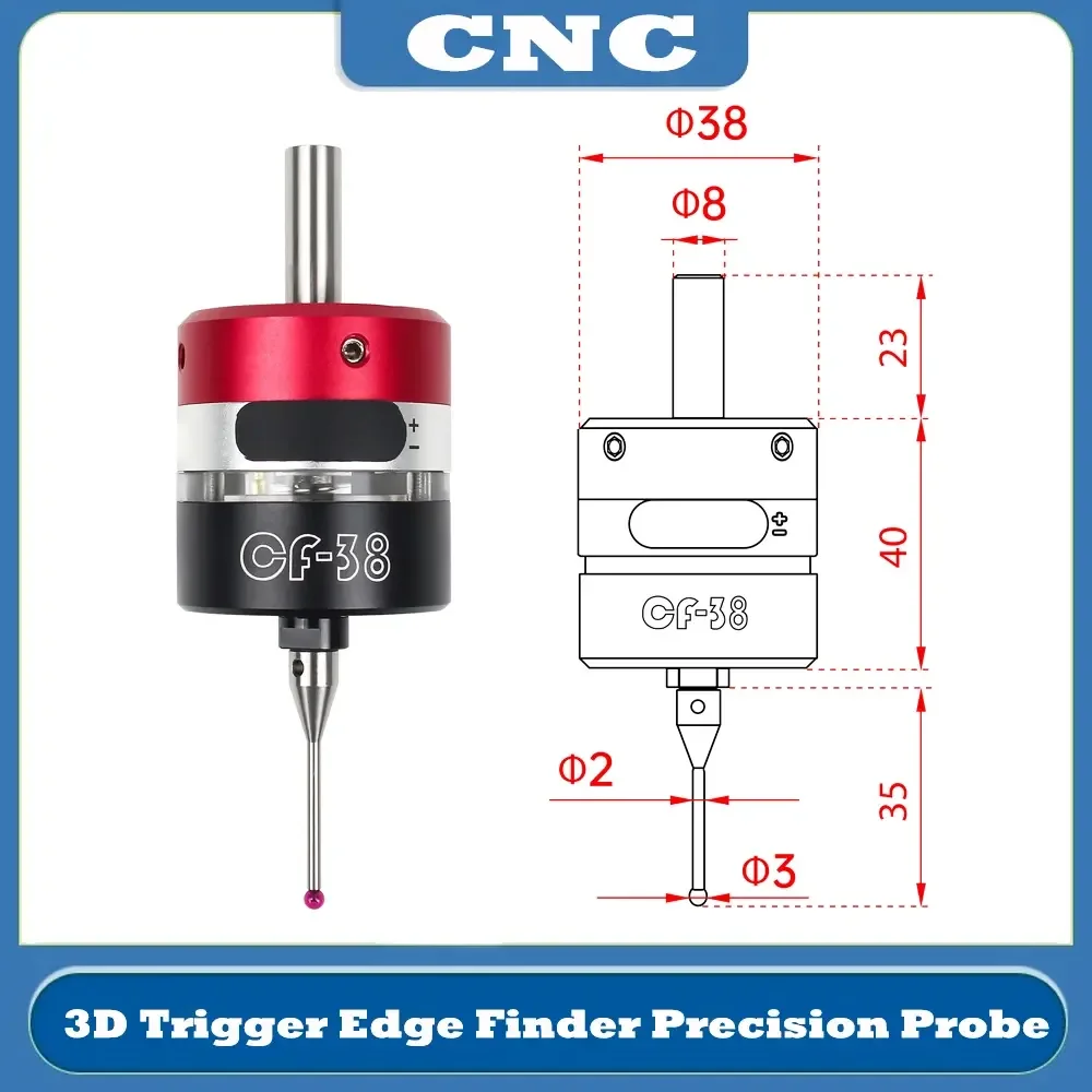 TEBAK CF-38 3D Edge Finder | CNC Milling Machining Center Precision Three-coordinate Touch Probe Centering Rod Tool Setter