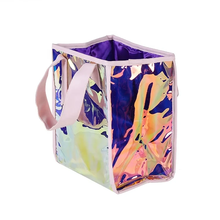 Personalized Transparent PVC Cosmetic Bag Holographic Woman Tote Shopping Bags
