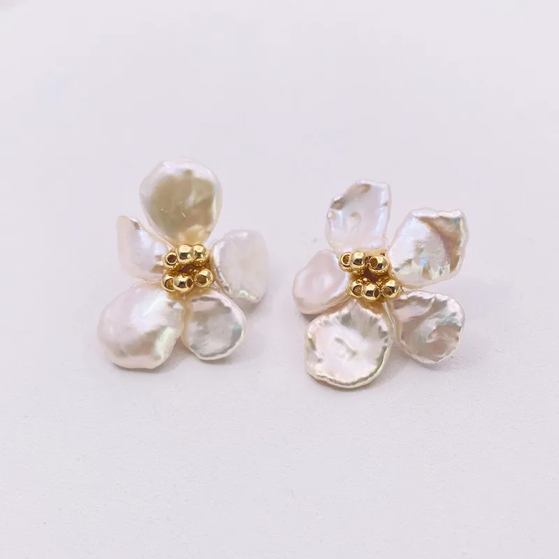 
Aimgal ювелирные изделия оптом позолоченные серьги-гвоздики Природный пресноводный барокко Жемчуг цветок серьги для женщин 