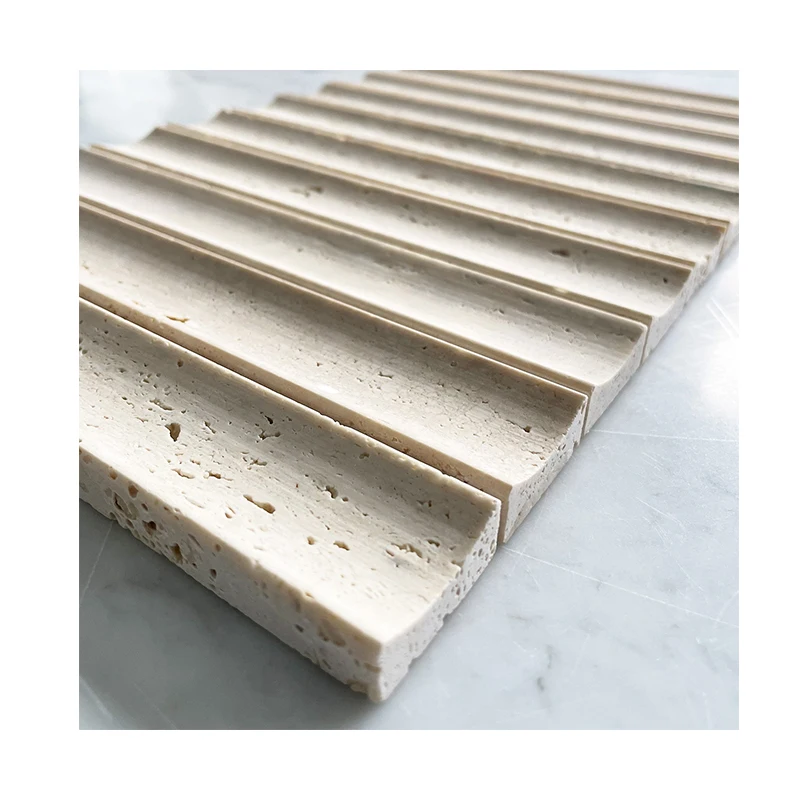 Curve Fluted Marble Tiles Pencil Trim Door Panels Bianco Carrarra Customized Fluted Travertine Stone Mosaic Wall Tiles Shower