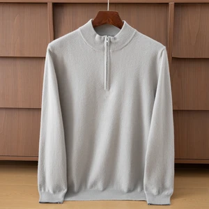 Men's Semi-zipper Knitted Cashmere Sweater Warm Breathable Custom-made in Autumn and Winter