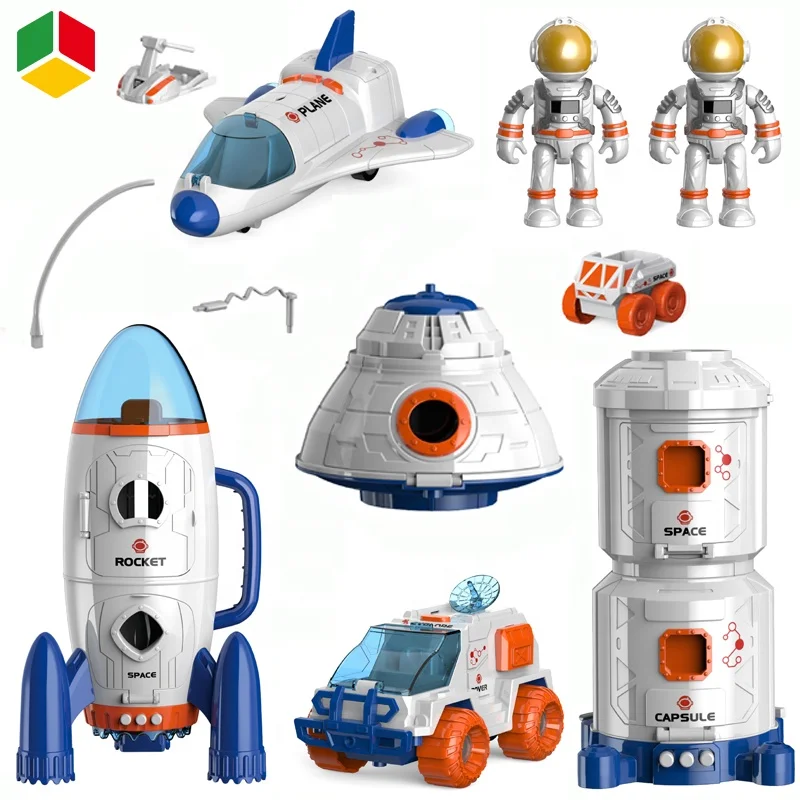 QS 2023 New STEM Educational Aviation Toys 5 in 1 Space Shuttle Rocket Capsule Car Space Station Set Toys With Sound Light