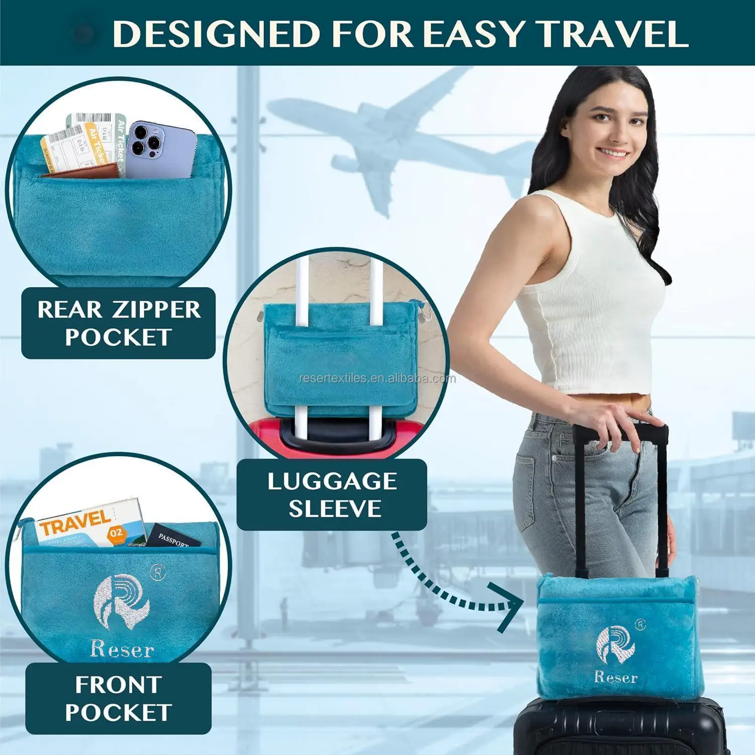 2-in-1 Premium Four Seasons Use 100% Polyester Hiking Camping Travel Blanket Pillow Logo Hand Luggage Belt Backpack Clip Perfect