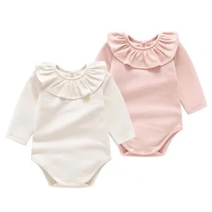 Wholesale Long Sleeve Thermal Velvet Dralon Cute Baby Newborn Cotton Jumpsuit Baby Clothes Girl Ruffle Romper