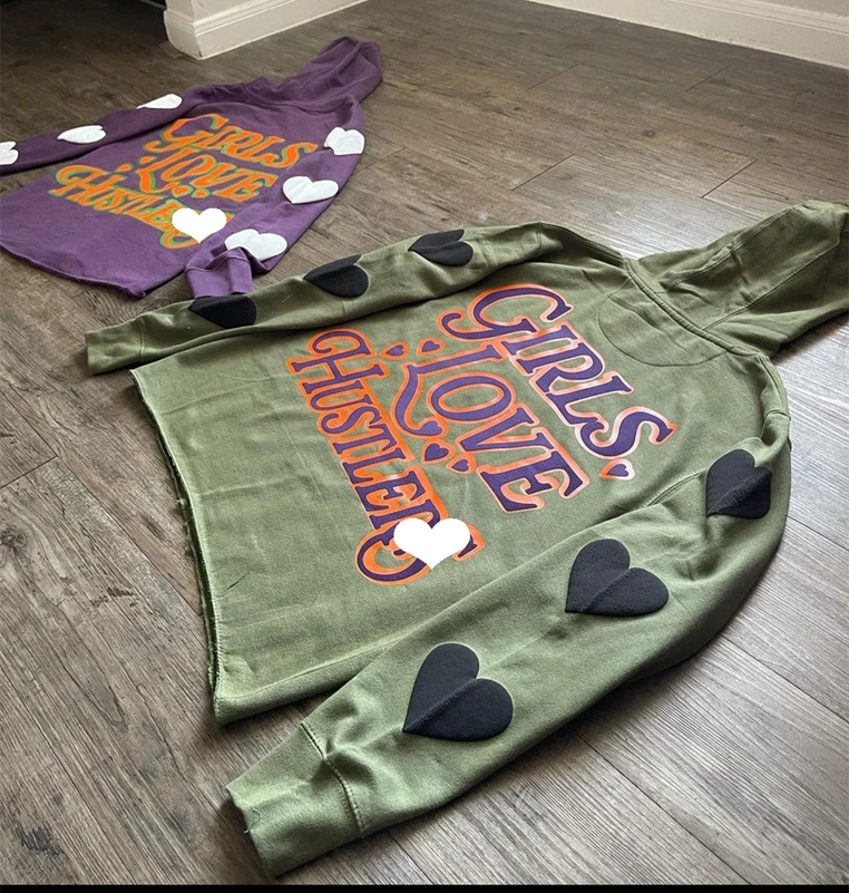 French Terry Cotton Pullover Cut Sew Edge Hoodie Stringless Rhinestone ...