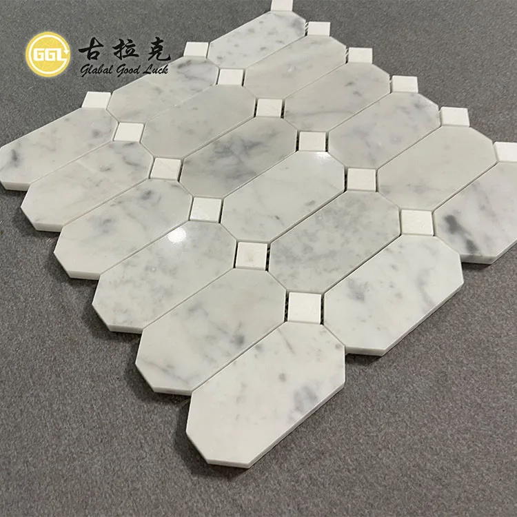 Modern White Natural Stone Octagon Marble Mosaic Tile Bathroom Interior Mosaic Tile details