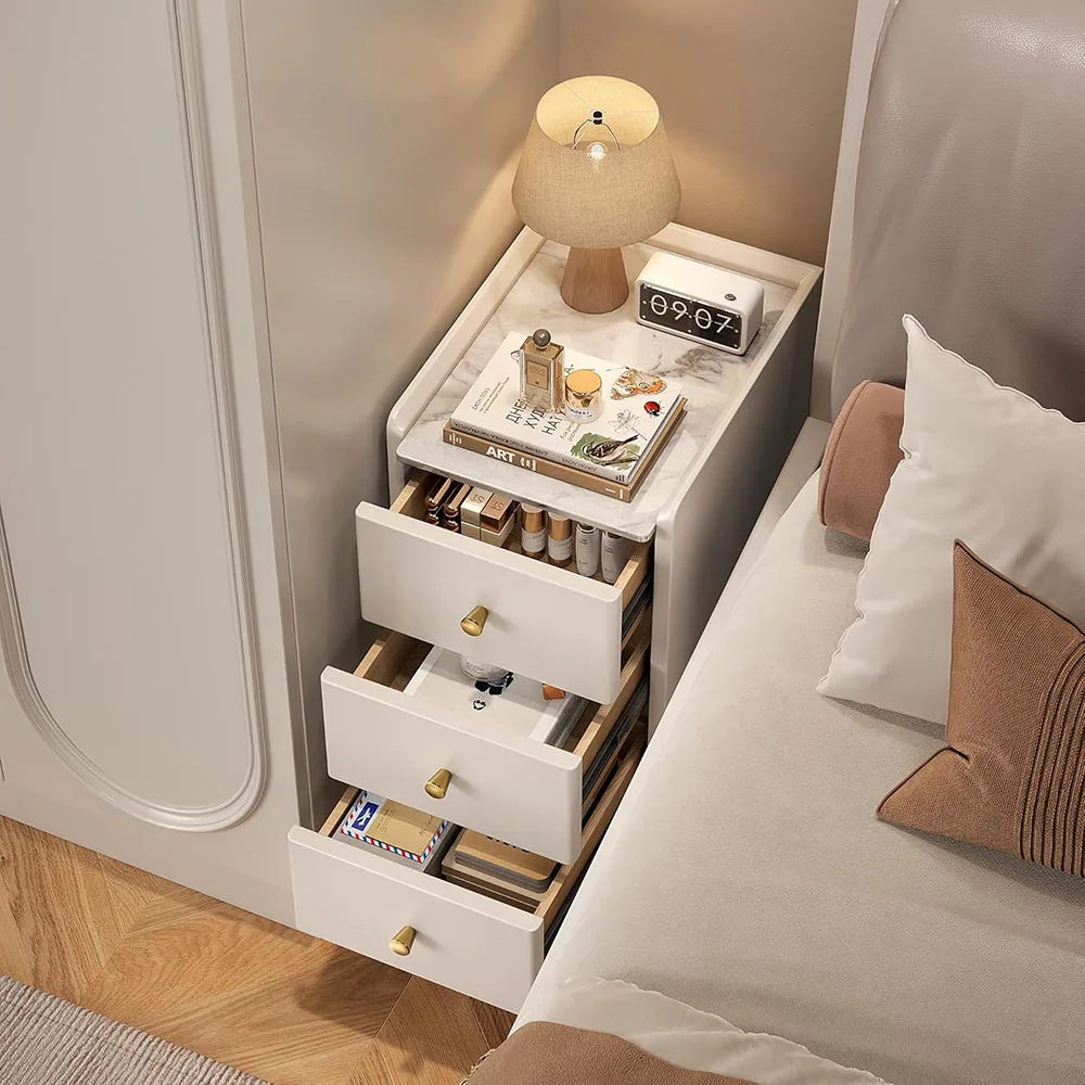 Modern Minimalist 3-Drawer Narrow Nightstand Small White Gold Bedside Table for Small Spaces for Bedroom Furniture factory