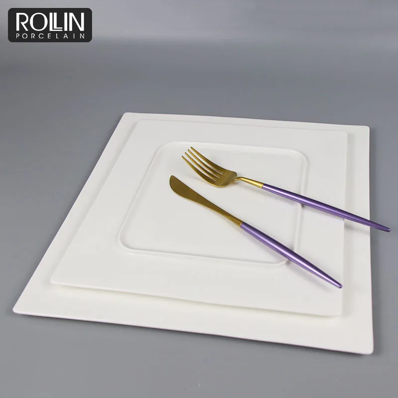 Modern Design Dinner Plates White Dinnerware Square Porcelain Plates