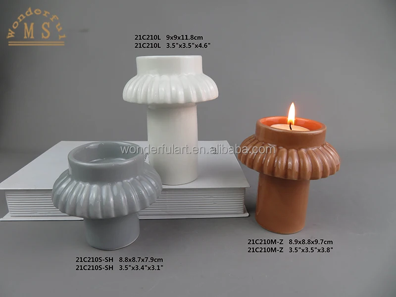 Wholesale stoneware ceramic candle holder unique matte candle holder container for home decoration gift