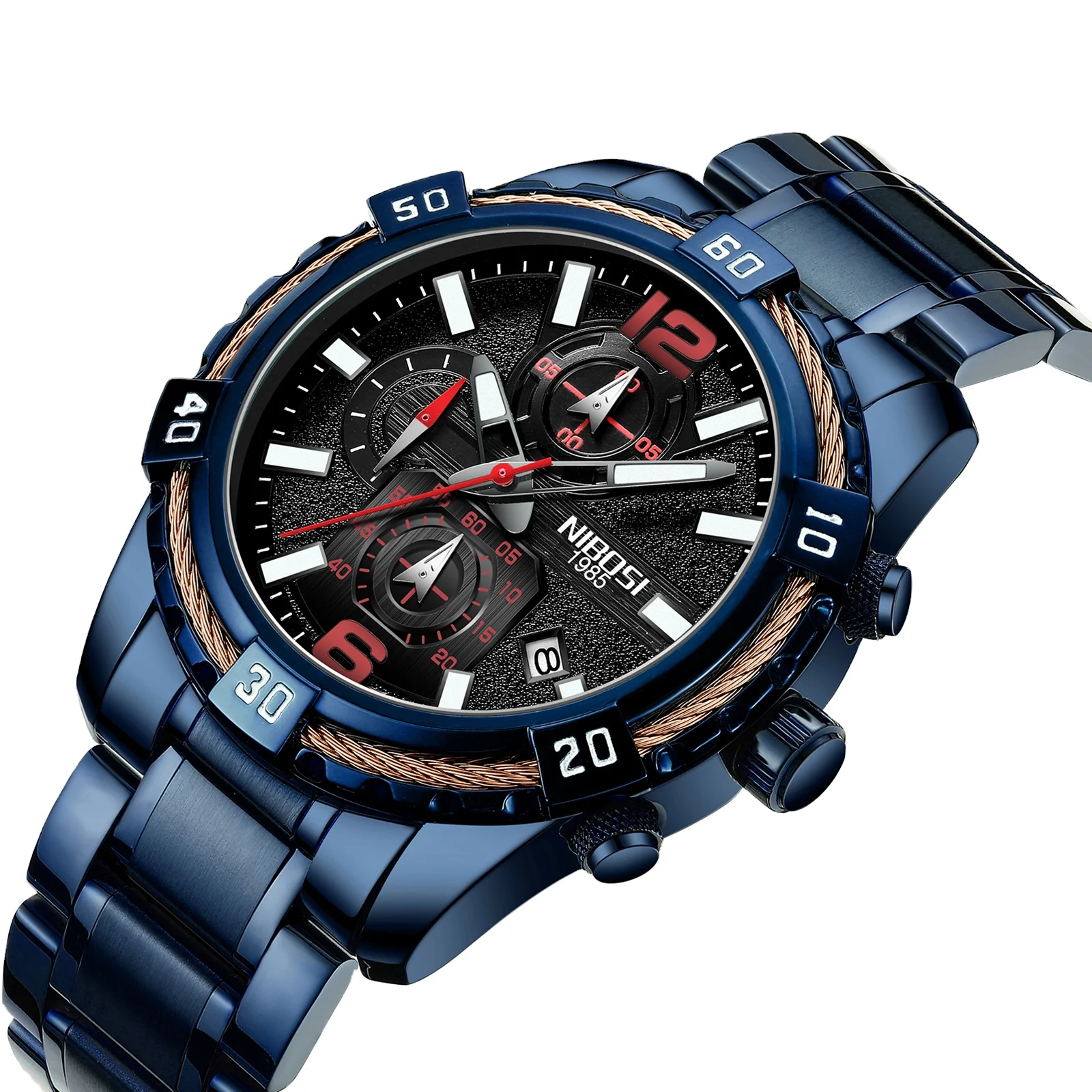 Nibosi 2335 New Men Brand Quartz Wristwatch Waterproof Stainless Steel Sports Luminous Calendar Luxury Wrist Watch for Men Reloj