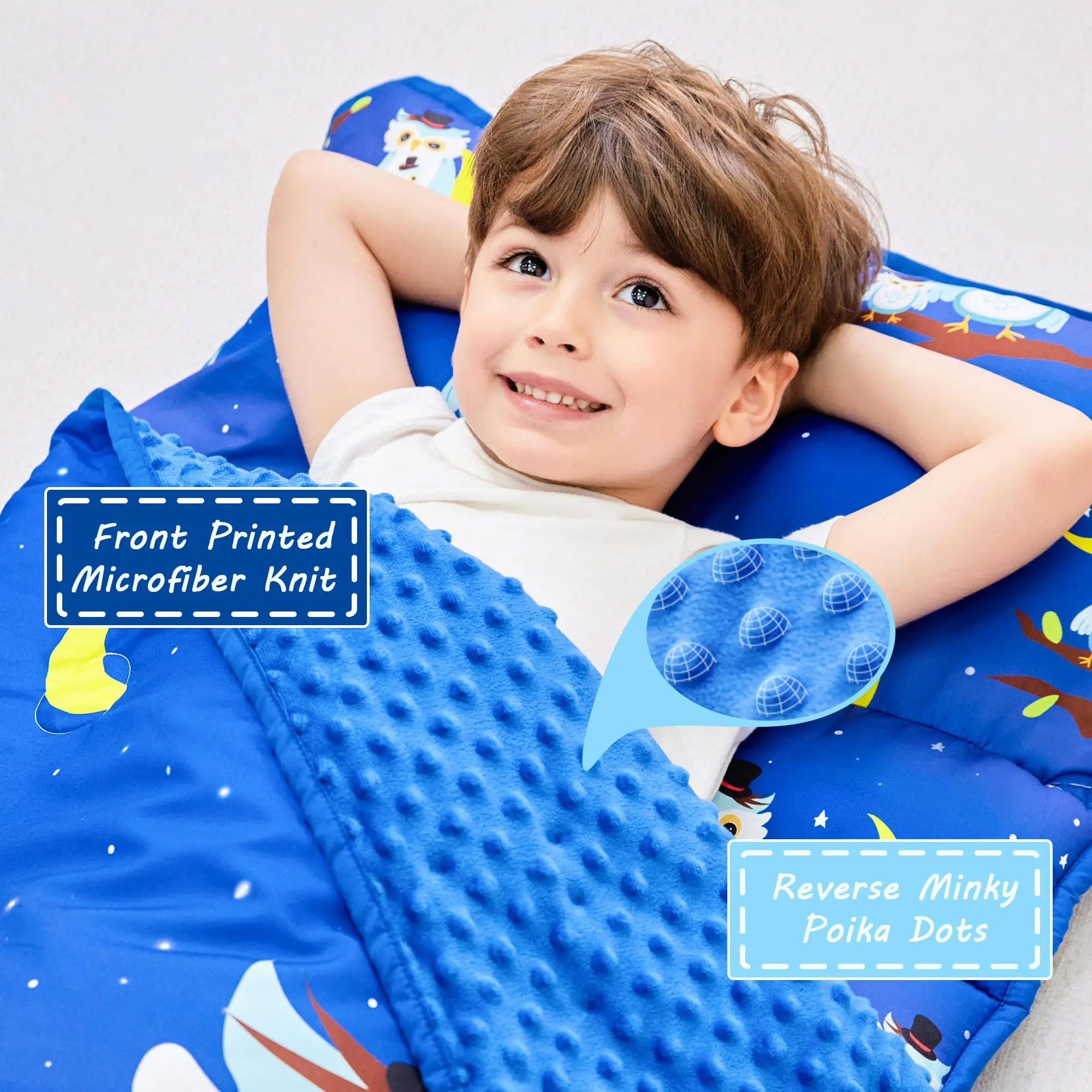 Aoyatex Kid nap mat suitable for preschool travel camping blur owl polyester fleece nap mat with pillow and blanket factory