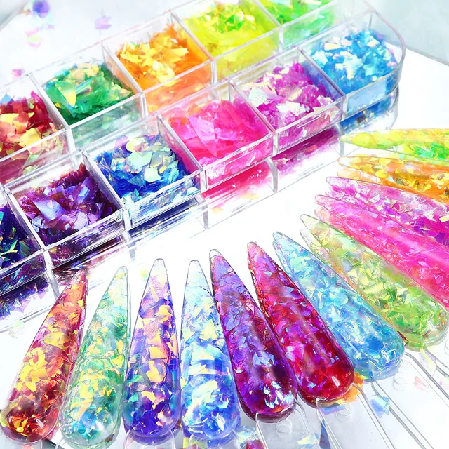 12Grids Mermaid Nail Sequins Decorations Flake Glitter Irregular Ultrathin Nail Supplies Charms Colorful Manicure Accessories