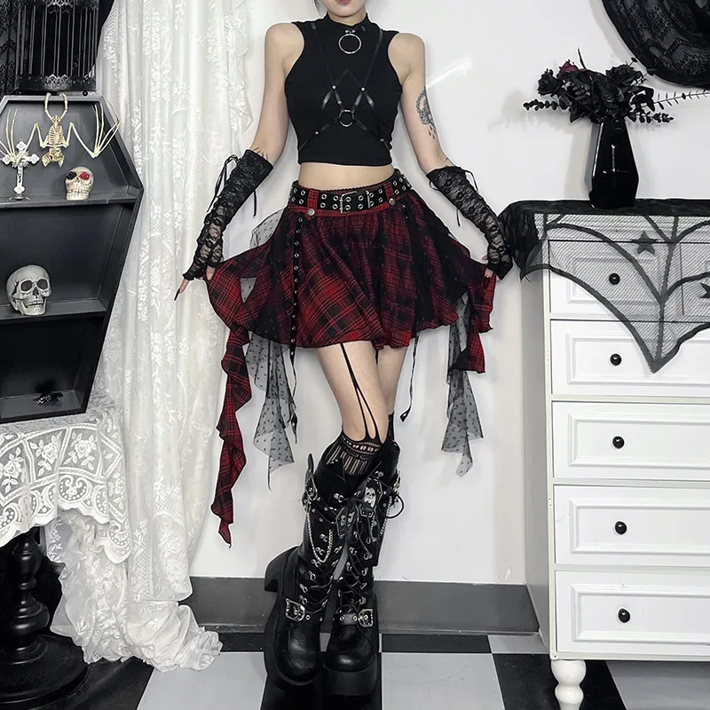 Gothic Mini Skirts Black High Waist Women Skirt 2024 New Y2k