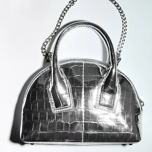 Wholesale PU Metallic Sliver Croc Leather Fashion Crossbody Bag Ladies Mini Handbag Purse for Women
