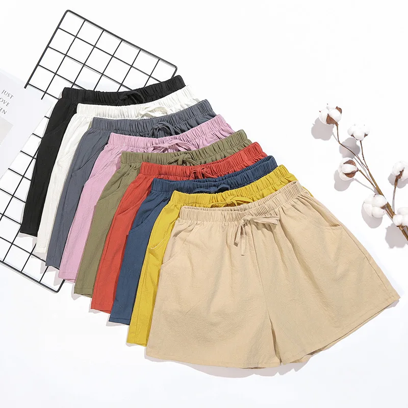 Leirke Women Summer Casual Lightweight Shorts High Waist Pleated Solid Color Loose Fit Roll Up Work Shorts with Pockets 