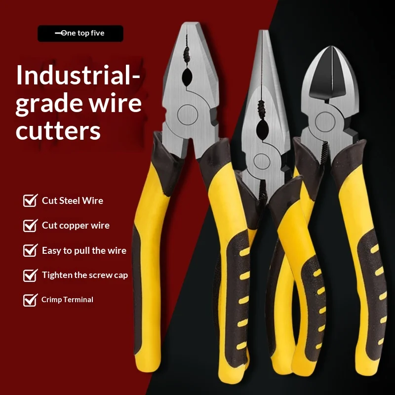 Vise Needle-Nose Pliers Wire Pliers Diagonal Pliers Electrical Carbon Steel Tiger-Skin Pattern Rubber Handle Universal Hardware - view 1