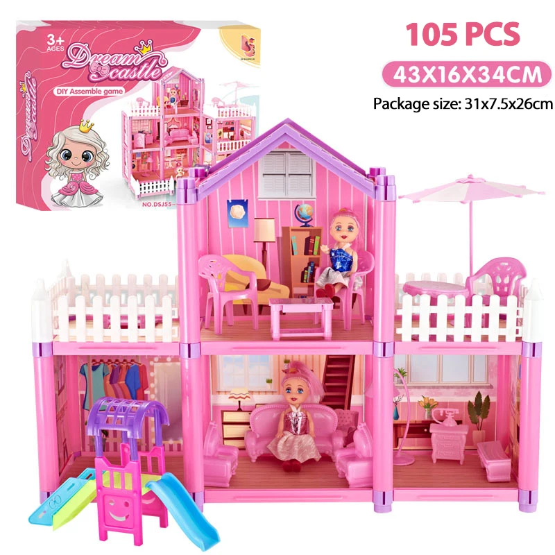 Princess Villa Diy Doll House Pink Castle Game Room With Doll Kit Assembly Doll  House Girl Toy Birthday Gift Family toys - AliExpress