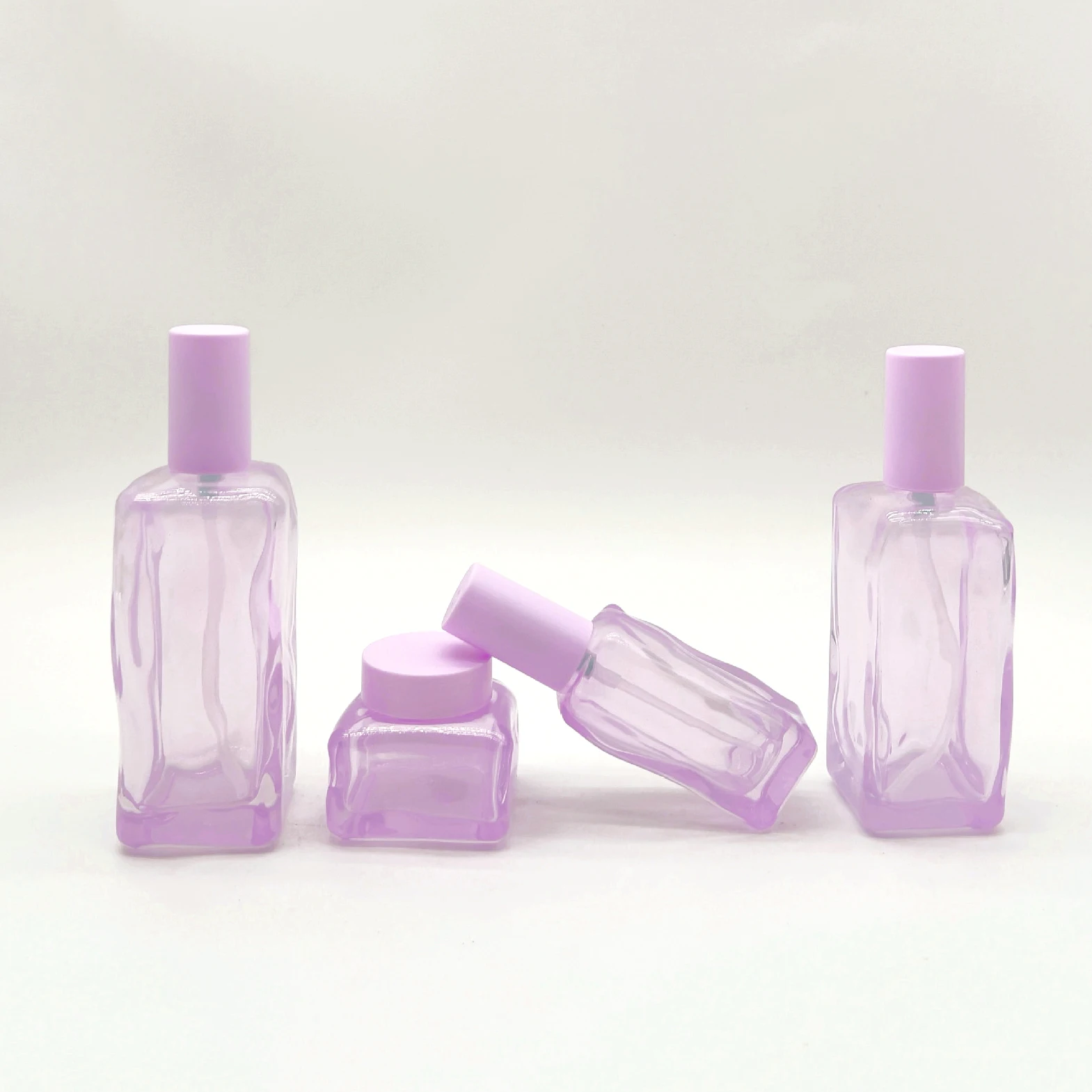 Matte Irregular Wave Glass Bottle with Plastic Pump 100ml Capacity for Skincare Packaging Free Sample for Face Cream Screw Cap
