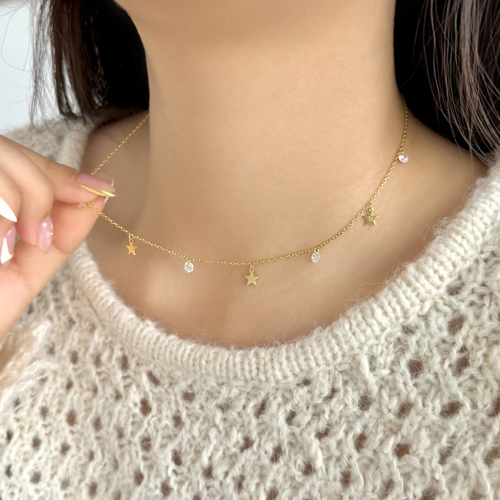 KAKODIY Exquisite Rhodium 18K Gold Plated Chain 925 Sterling Silver Multiple Pendant 5A Zirconia Star Christmas Ornament Necklace detail 8