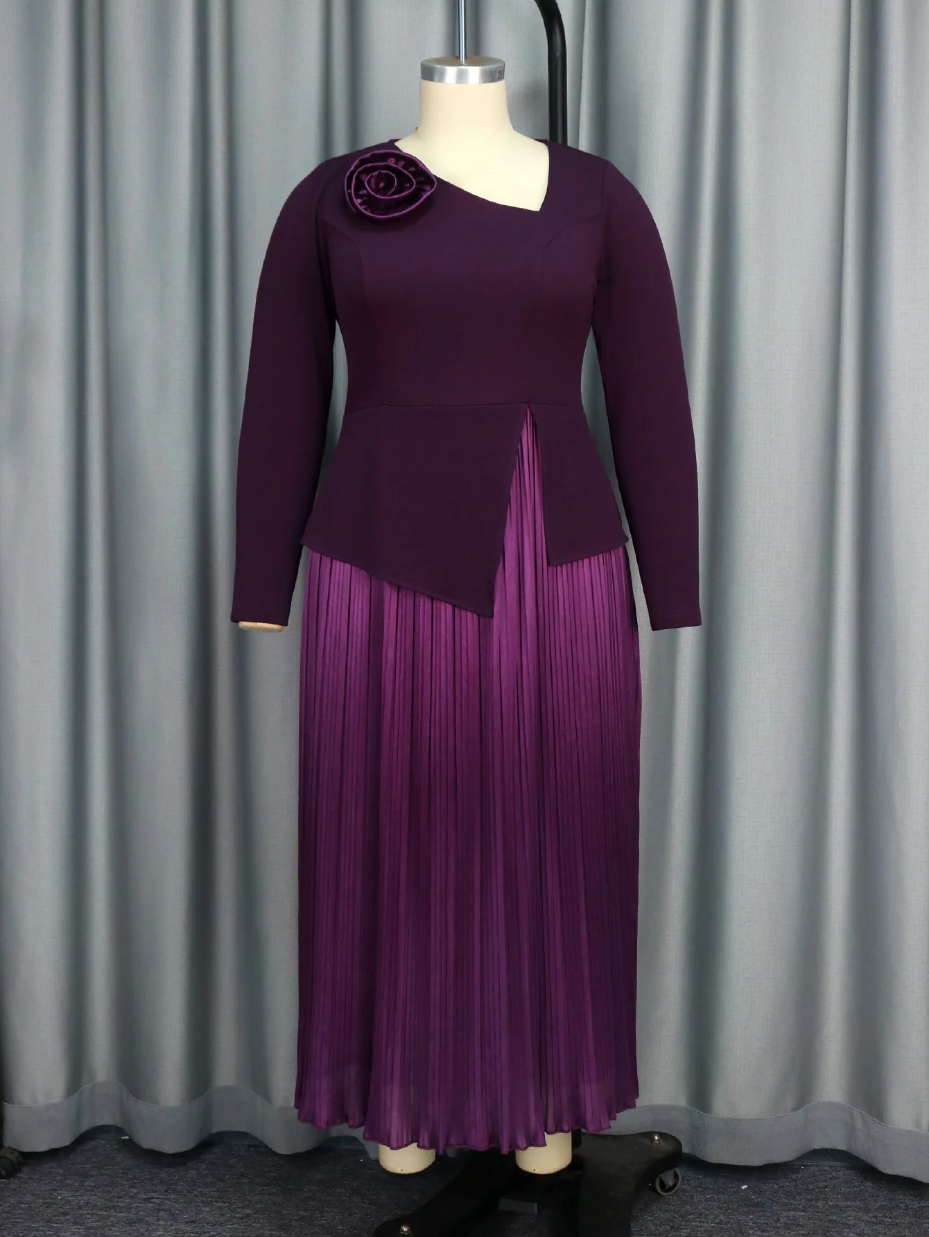 Factory Wholesale a Line Dresses for Women African Fat Women Dress Dark  Purple Turkey Plus Size Dress