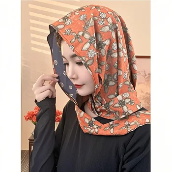Hot Selling Summer Thin Islamic Hijab Scarf Floral Printed Muslim Embroidery Big Scarf for Women