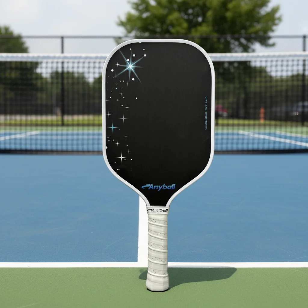 Anyball zwart pickleballpaddle met 16 mm dikte, koolstofvezel en PP-honingraatstructuurkern, thermovormbaar, op maat gemaakt met EVA, Toray T700, krachtig en duurzaam