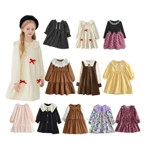 Children's Clothing Spring Print Long Sleeve Princess Dress Europe and America Retro Pleated Girls Dress