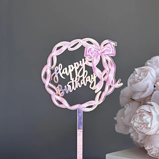 Colored Print Bow-shaped Acrylic Cake Decoration for Birthday Celebration Party Supplies Cake Toppers Wholesale