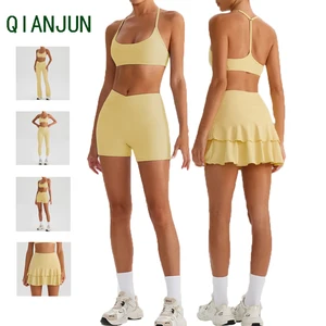 Large Size Women's Gym Fitness Sets 5-Piece Set High Waist With Double-Sided Pockets Micro Flared Pants Outdoor Running Yoga Set