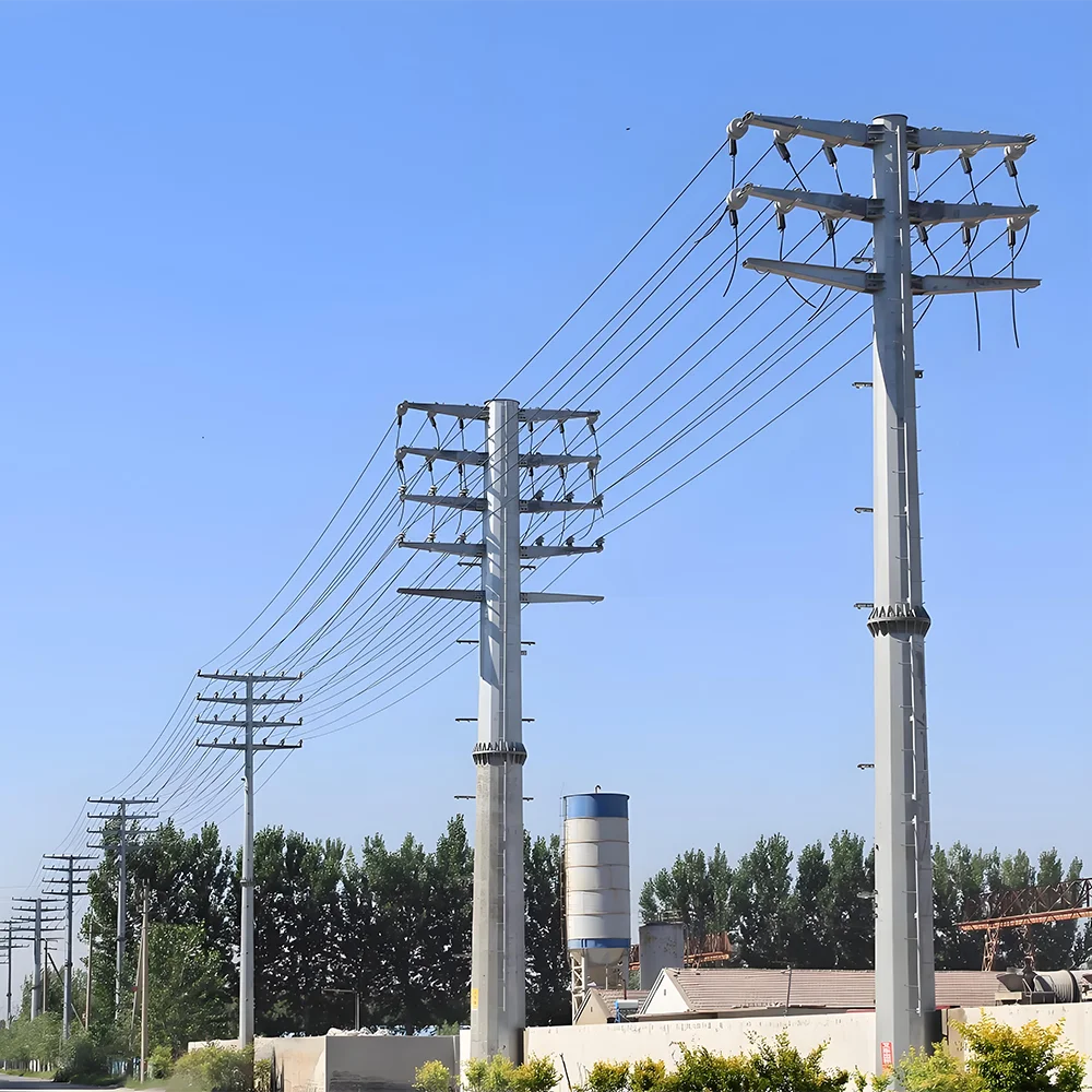 product q355b galvanized steel pole 10kv 11kv 33kv 11m 12m tapered octagonal electrical power distribution pole-1
