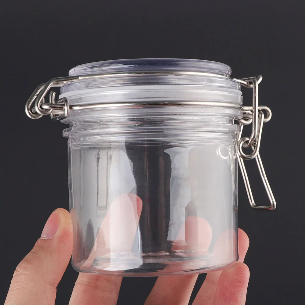 150ml 500ml 1000ml Round Pet Cosmetic Metal Seal Buckle Cover Containers Cream Kilner Airtight Jar Set Plastic Clip Top Jars
