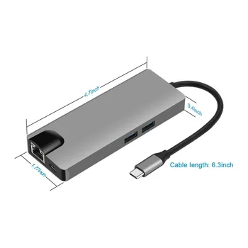 USB C Hub 7 in 1 Aluminum Alloy Adapter 10Gbps High-Speed Data Transfer 4K USB Data Ports Hub