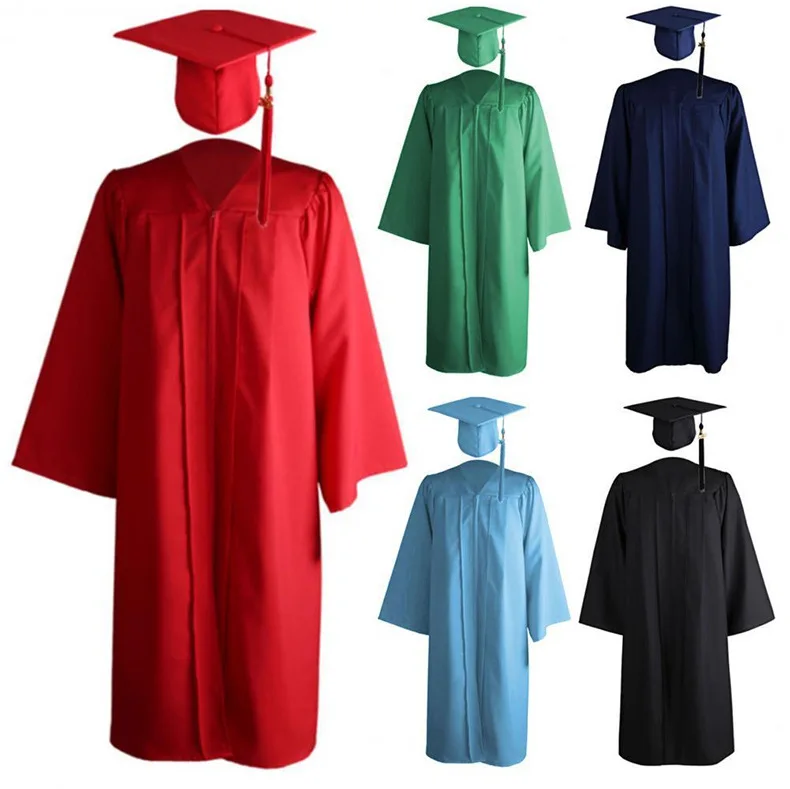 Multiple Colors University Graduates Uniform Graduation Cap and Gown Cosplay Student School Graduation Gown With Hat