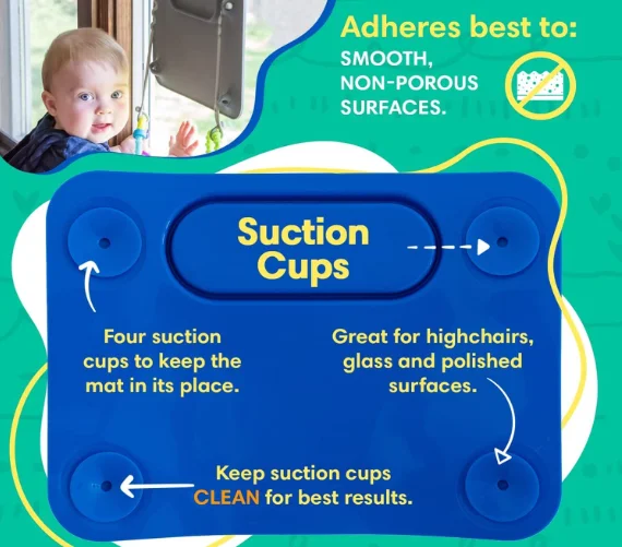 Silicone Suction Placemat With 4 Toy Adjustable Tethers For Babies & Toddlers,Keep Toys Off The