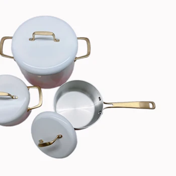 Pink Gradient 304 SS Champagne Gold Handle Stock Pot Kitchen Cookware Set