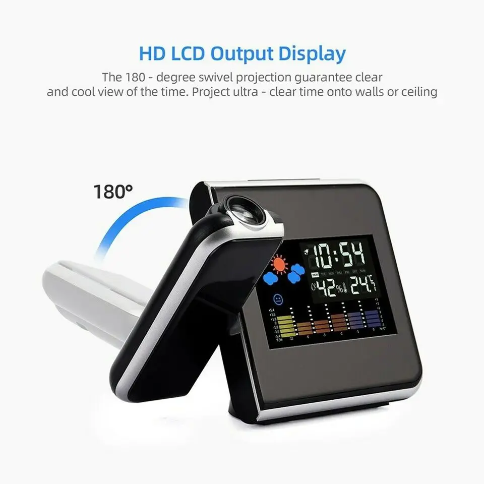 Color Screen Calendar Rotating Electronic Clock Digital Projection Alarm Clock