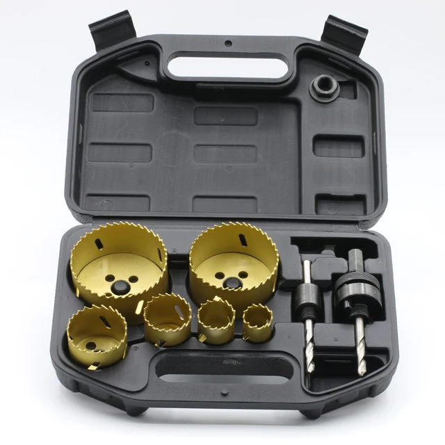 Naili 9-PC Bi-metal M42 Hole Saw Set 22-73mm Saw Blades Mandrels Drill Bits with Installation Plate in Transparent Plastic Box