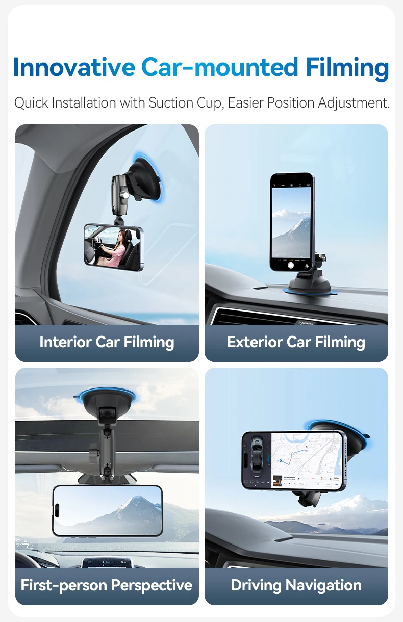 TELESIN  Suction Cup Magnetic Holder Mount for Cellphone with Aluminum Nylon Material for Car Glass
