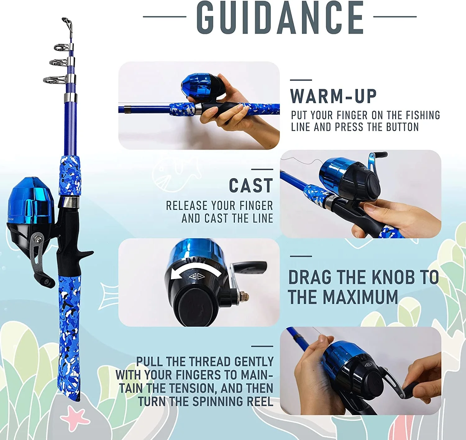 Canne à pêche pour enfants avec moulinet, Kit Comb... – Grandado