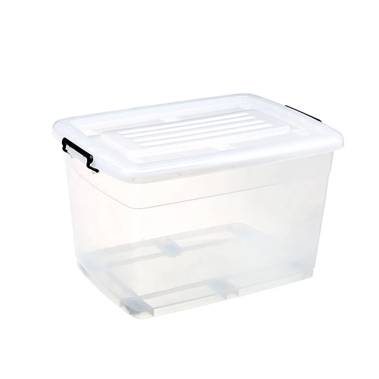 52L Transparent Plastic Storage Box With Wheels
